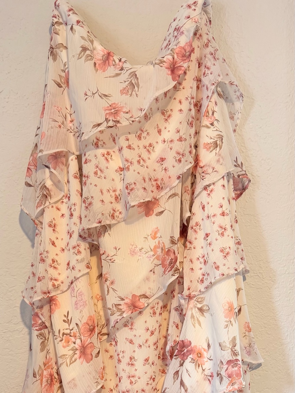 Altar'd State Cream Maxi Skirt with Pink Floral Pattern and Ruffles - Picture 2 of 4